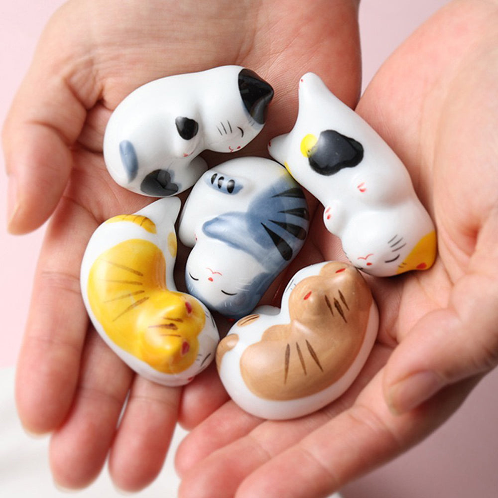 10pcs Ceramic Cat Chopstick Holders – Japanese Porcelain Tableware Rest Set | Cute Cat Kitchen & Gift Decor