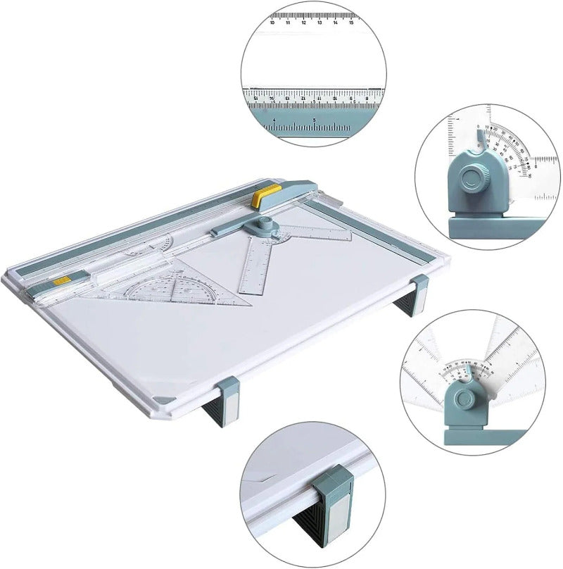 A3 Inch Drawing Board – Portable Drafting Table with T-Square, Parallel Motion Ruler, Adjustable Angle, Protractor & Clamps – Ideal for Architects, Engineers, Students & Technical Drawing