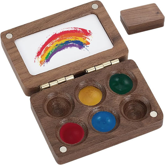 30pcs 6 wells walnut wood watercolor palette, mini portable paint mixing box with magnetic lid for artists and DIY paint makers
