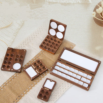 30pcs walnut wooden watercolor palette with 4 and 6 round wells, portable mini paint mixing box with magnetic lid