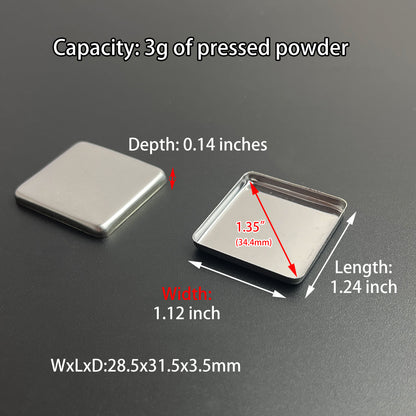 Rectangle metal pans with 31.5x28.5mm dimensions and 3g capacity – ideal for handmade watercolor paints or solid cosmetics