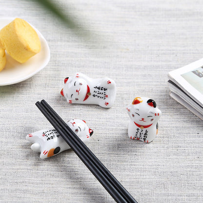 Ceramic Cat Chopstick Holders Set of 10 – Handcrafted Japanese Porcelain Rest for Chopsticks, Spoons, Forks & Brushes | Cute Cat Tableware & Gift Idea