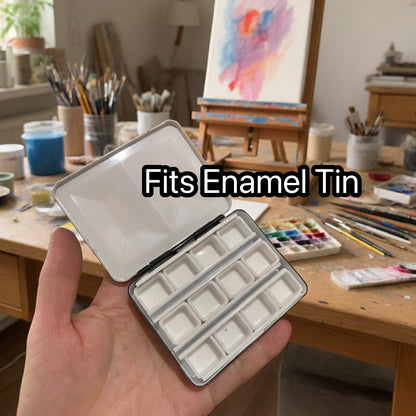 1.7ML 20Pcs Ceramic Half Pans with Flat Bottom for Paints – Individual White Porcelain Paint Pans for Watercolor, Gouache, Ink & Handmade Colors – Reusable Mixing Cups for Custom Palettes
