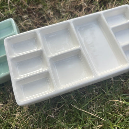 FCLUB Ceramic 9-Well Paint Palette Set – 6-4/5 × 3-1/3 Inch White Tray for Watercolor, Gouache, Acrylic, Oil & Crafts