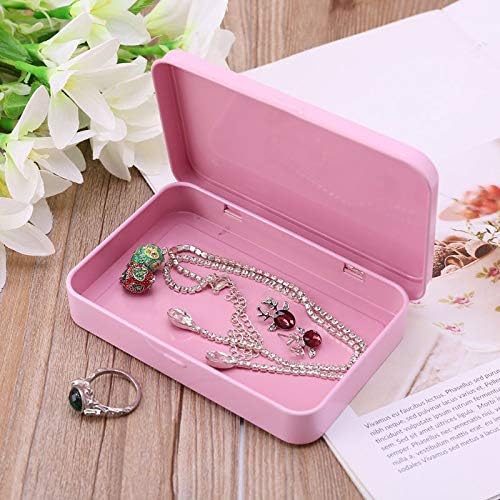 FCLUB 120Pcs Metal Hinged Tin Box Container, Portable Storage Container Kit with Lid for Home Storage,Pink