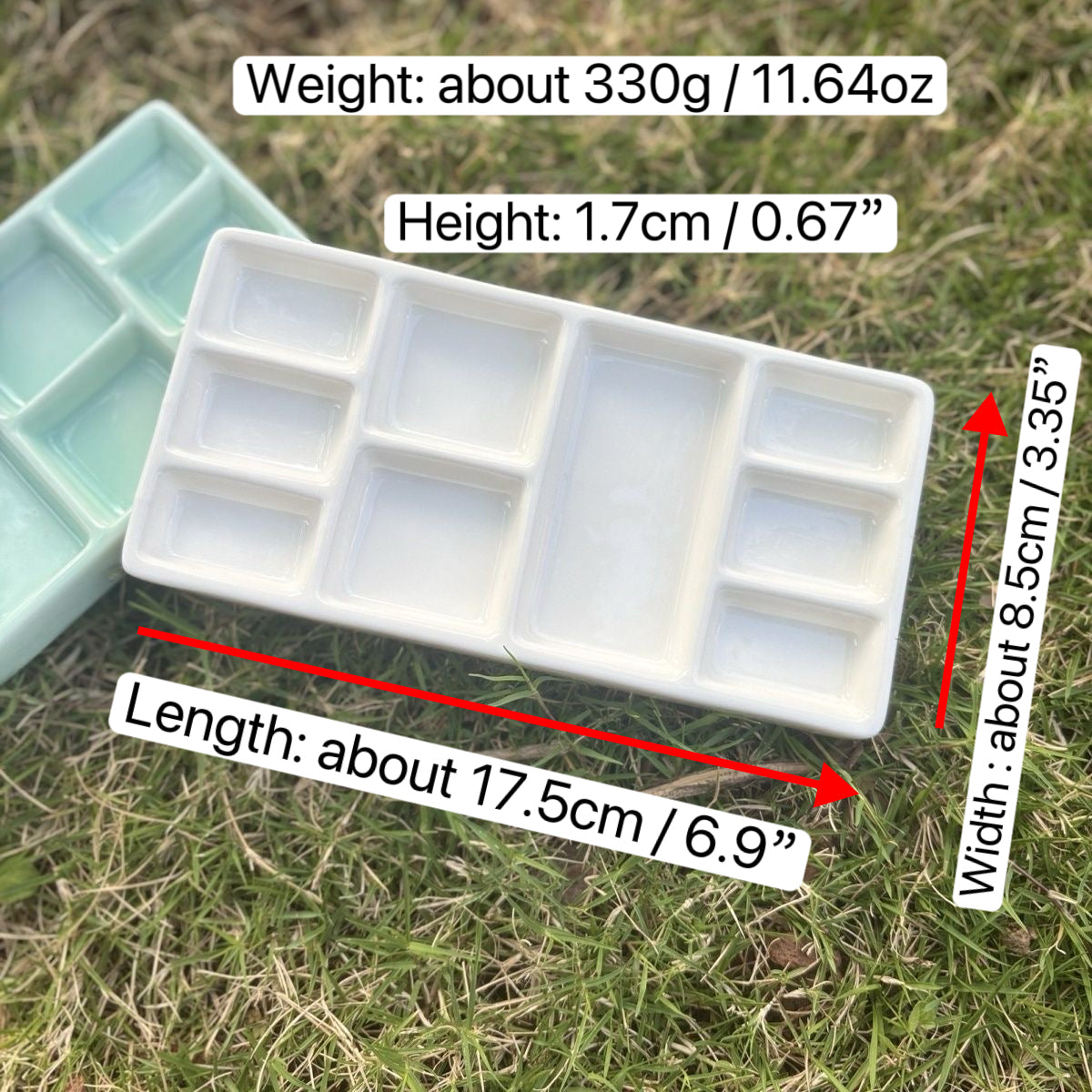 FCLUB Ceramic 9-Well Paint Palette Set – 6-4/5 × 3-1/3 Inch White Tray for Watercolor, Gouache, Acrylic, Oil & Crafts