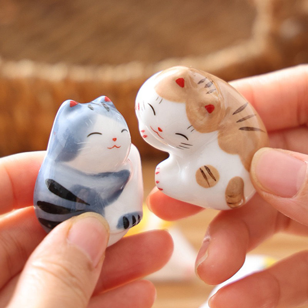 10pcs Ceramic Cat Chopstick Holders – Japanese Porcelain Tableware Rest Set | Cute Cat Kitchen & Gift Decor