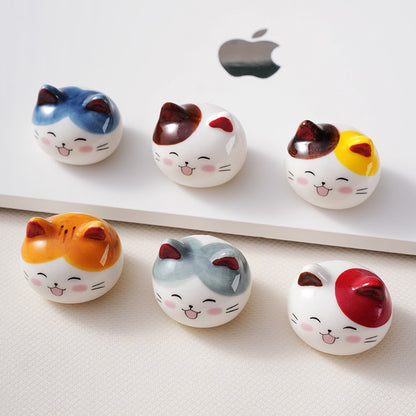 Ceramic Cat Chopstick Rests – 12pcs Porcelain Holders for Chopsticks, Spoons & Forks | Japanese Style Cute Cat Tableware & Kitchen Decor Gift