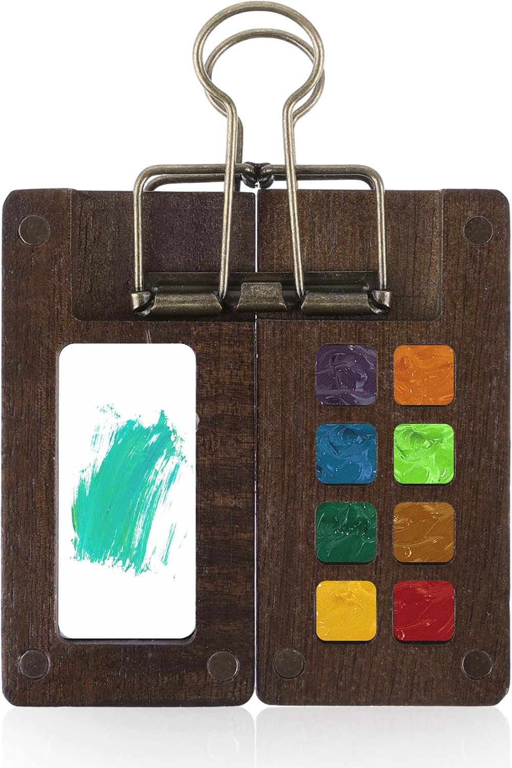 8-grid wooden travel watercolor palette with magnetic clip for portable painting