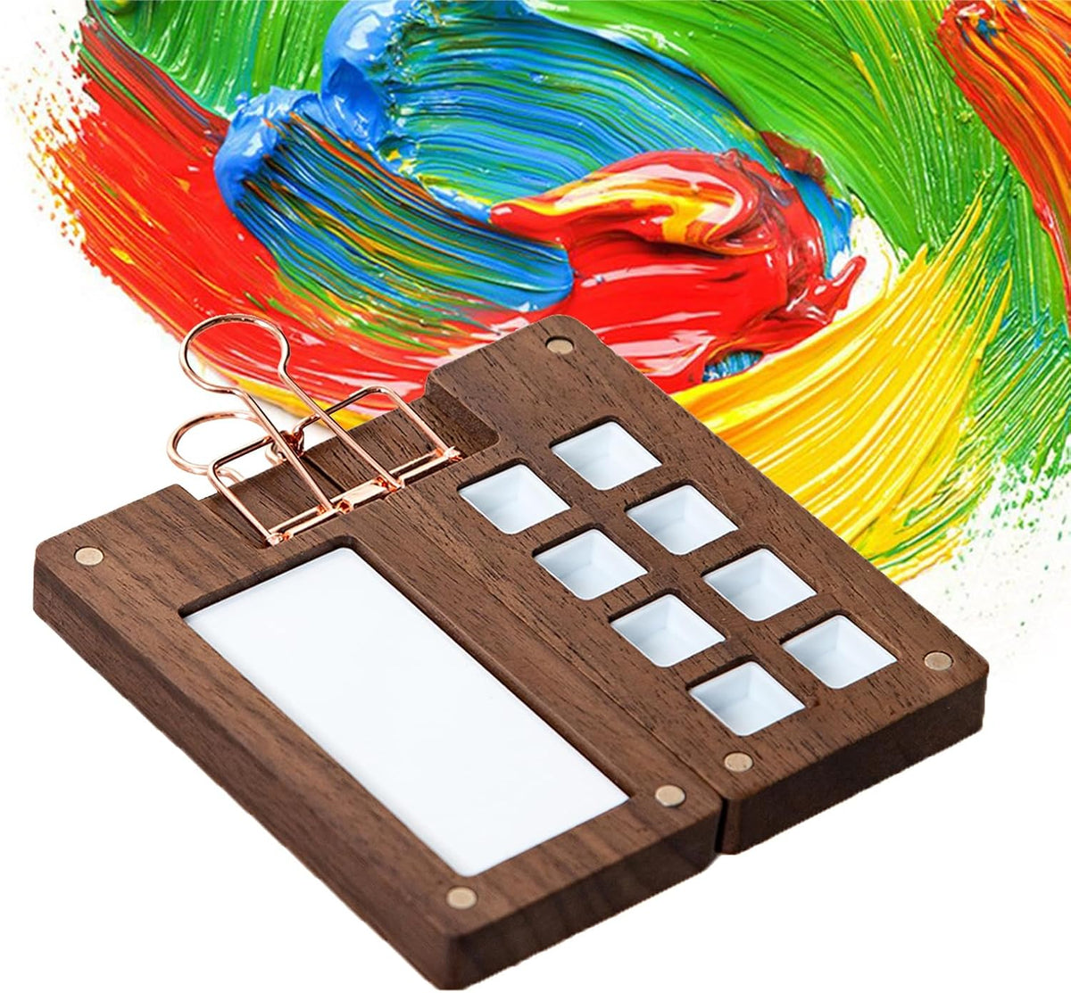 8-grid wooden travel watercolor palette for portable painting