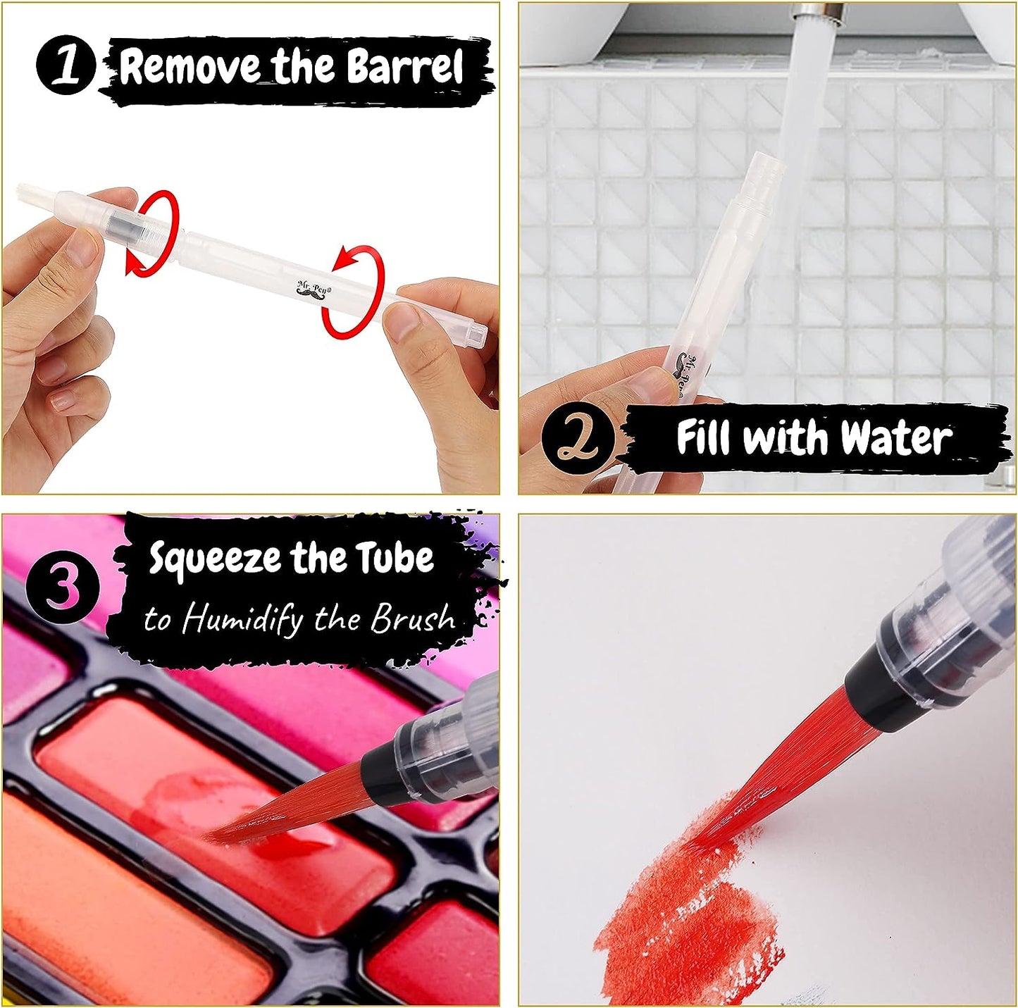 Watercolor Brush Pens, 2 Sets 12 pcs 120mm, Refillable Watercolor Paint Pens for Painting Markers