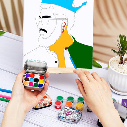 FCLUB 4 Pcs Mini Empty Watercolor Tin 12 Wells Portable Metal Watercolor Palette Travel Watercolor Palette with Lid Small Tiny Mini Tin Box Paint Storage Container for Light Travel Painting