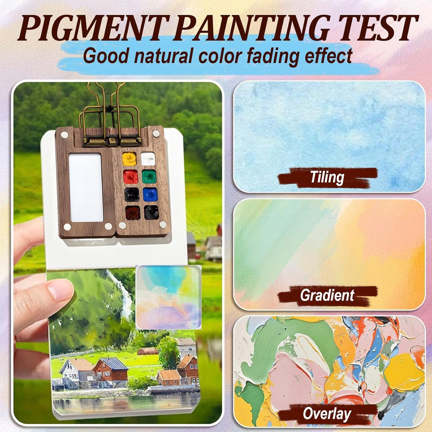 30PCS 8-Grid Wooden Travel Watercolor Palette – Mini Paint Box for Sketching, Gouache & Acrylic, Portable with Magnetic Clip