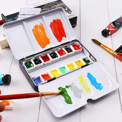 Small Watercolor Tray Palette with 14Pcs Half Pans - Empty Watercolor Palette