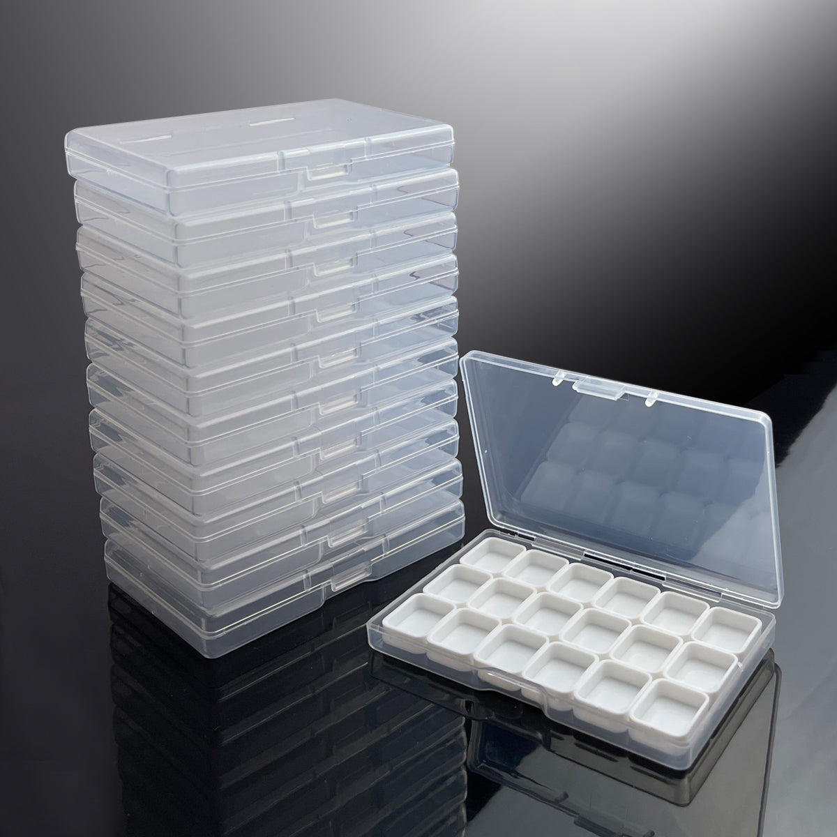 FCLUB 100Pcs Rectangular Empty Mini Clear Plastic Organizer Storage Box Containers with Hinged Lids for Small Items and Other Craft Projects