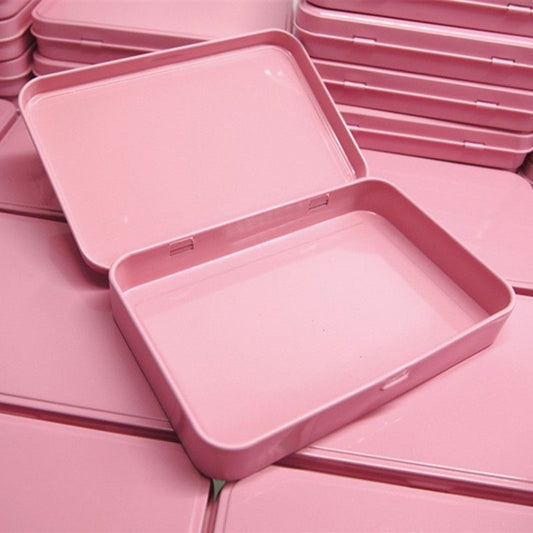 FCLUB 120Pcs Metal Hinged Tin Box Container, Portable Storage Container Kit with Lid for Home Storage,Pink