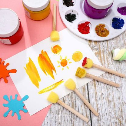 Children's Sponge Brushes Set of 6(24pcs), Mushroom Stamp Brushes for Toddler Painting, Wood Handle, Durable & Flexible Foam for Creative Crafting