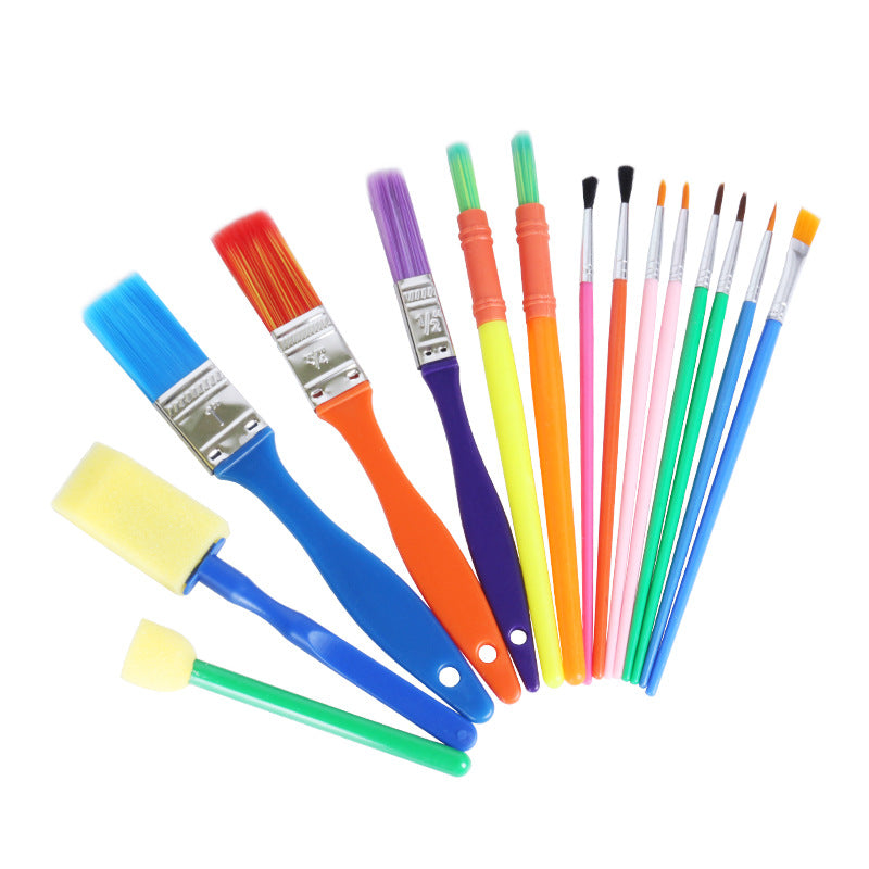 Kids Sponge Paint Brush Set – 15pcs Toddler Art Brushes for Painting & Doodling, Creative Sponge & Nylon Brushes for Finger Paints, Washable Art Tools for Preschool & Kindergarten