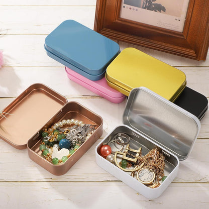 3.75 x 2.37 x 0.8 inches 100 Pcs Metal Hinged Tin Box Container Portable Small Storage Container Kit with Lid for Home Storage