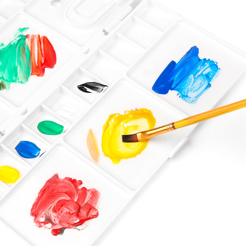 10Pcs Watercolor Palette Folding Paint Tray Plastic Painting Pallet with 25 Compartments, Thumbhole and Brush Holders, White