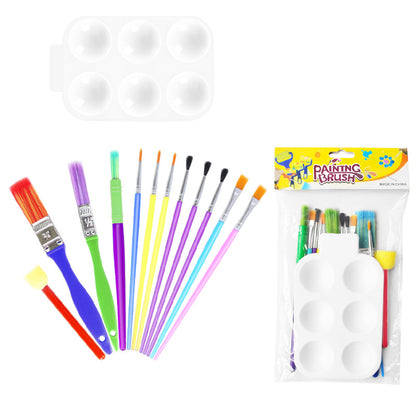 12Pcs Kids Sponge Painting Brush & 1pc Palette Set – DIY Doodle Art Kit with Nylon Paintbrushes, Washable Foam Stamps & Mixing Tray for Early Learning & Creative Play