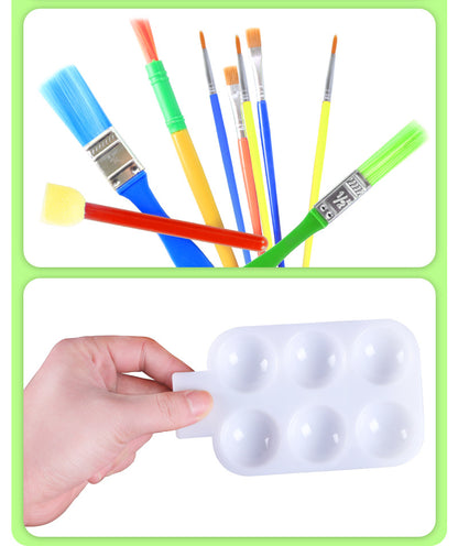12Pcs Kids Sponge Painting Brush & 1pc Palette Set – DIY Doodle Art Kit with Nylon Paintbrushes, Washable Foam Stamps & Mixing Tray for Early Learning & Creative Play