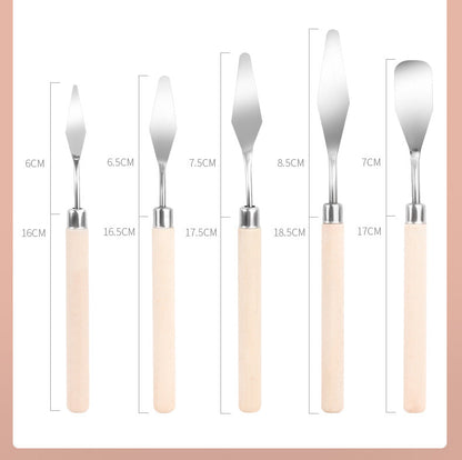 Palette Knife Set for Painting – 5PCS Stainless Steel Painting Knives with Wooden Handles, Professional Oil Paint Knives for Acrylic, Watercolor, Gouache & Texture Mixing