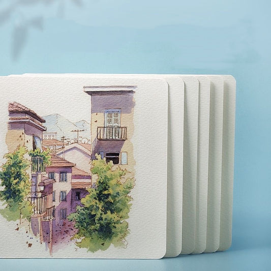 FCLUB 300 GSM Square Watercolor Paper Cards – 12x12cm (4.7'') | 150 Sheets Cold Pressed Pure Wood Pulp | Thick Textured Blank Cards for DIY, Greeting Cards, Acrylic, Gouache & Mixed Media Painting