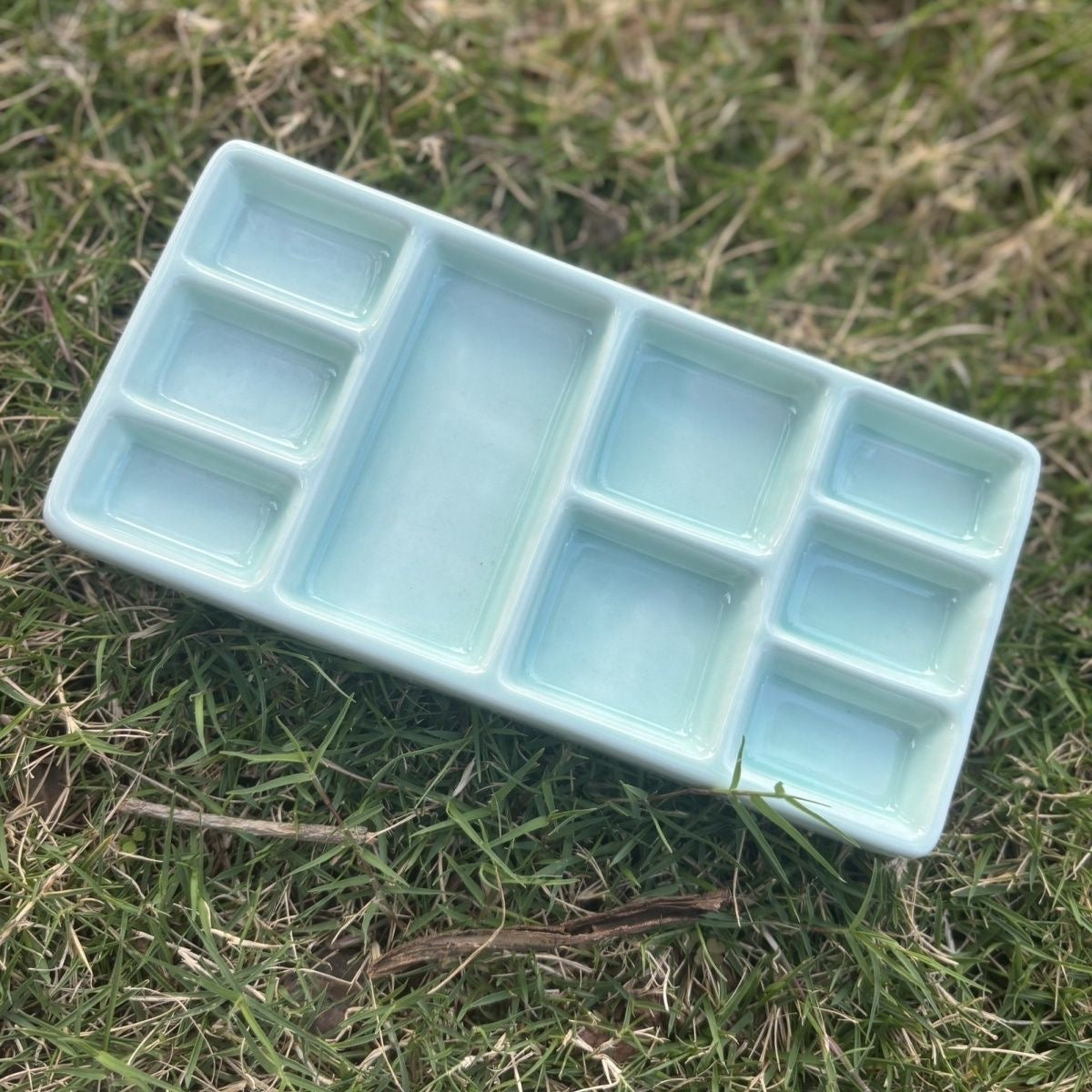 FCLUB Ceramic 9-Well Paint Palette Set – 6-4/5 × 3-1/3 Inch White Tray for Watercolor, Gouache, Acrylic, Oil & Crafts