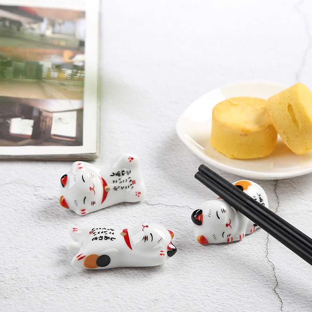 Ceramic Cat Chopstick Holders Set of 10 – Handcrafted Japanese Porcelain Rest for Chopsticks, Spoons, Forks & Brushes | Cute Cat Tableware & Gift Idea