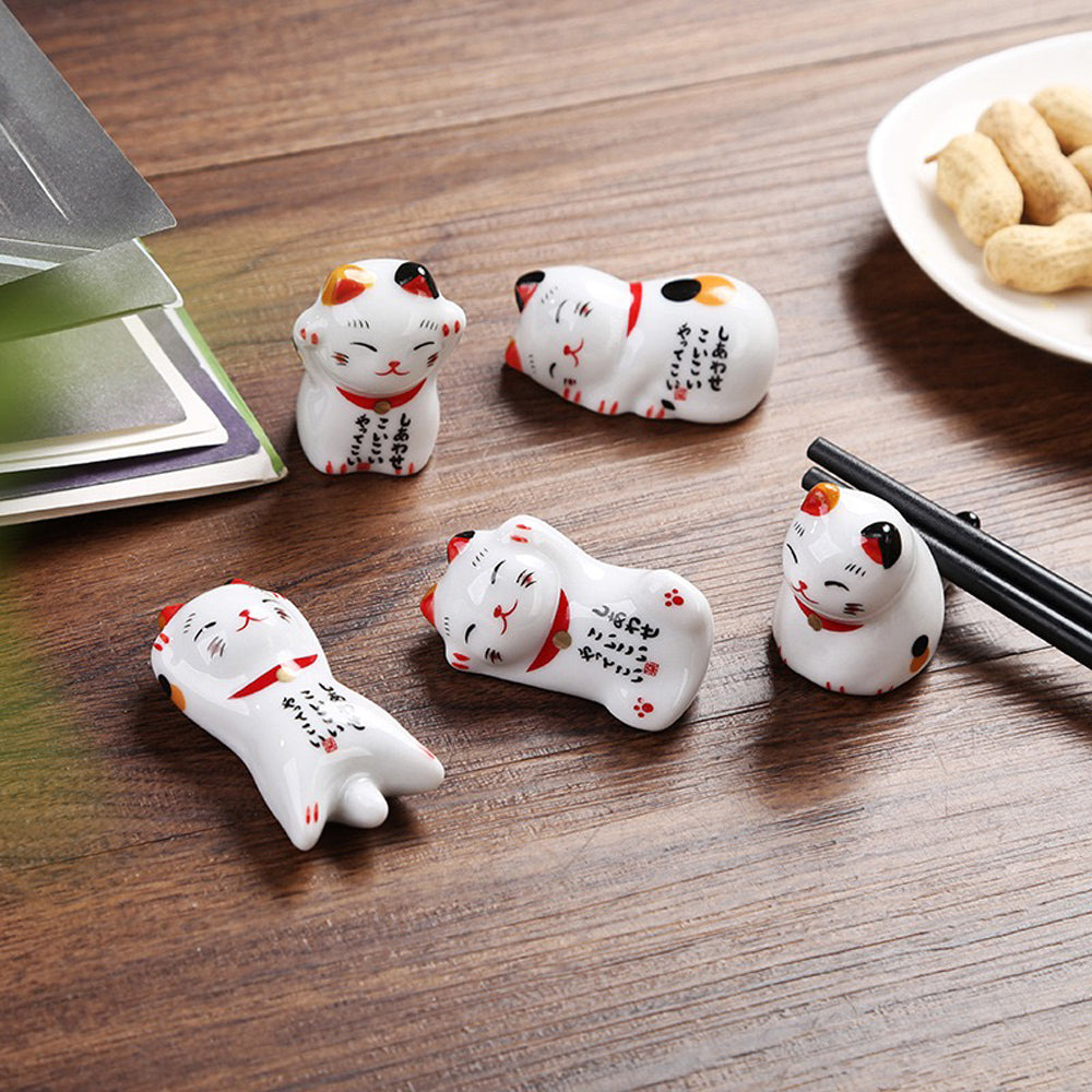 Ceramic Cat Chopstick Holders Set of 10 – Handcrafted Japanese Porcelain Rest for Chopsticks, Spoons, Forks & Brushes | Cute Cat Tableware & Gift Idea