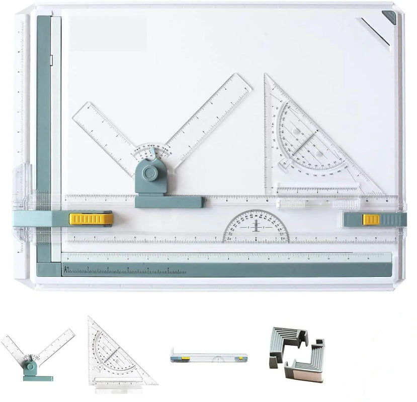 A3 Inch Drawing Board – Portable Drafting Table with T-Square, Parallel Motion Ruler, Adjustable Angle, Protractor & Clamps – Ideal for Architects, Engineers, Students & Technical Drawing
