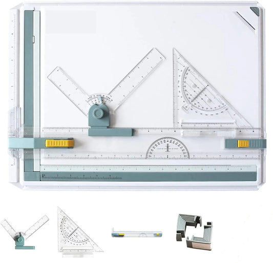 A3 Inch Drawing Board – Portable Drafting Table with T-Square, Parallel Motion Ruler, Adjustable Angle, Protractor & Clamps – Ideal for Architects, Engineers, Students & Technical Drawing