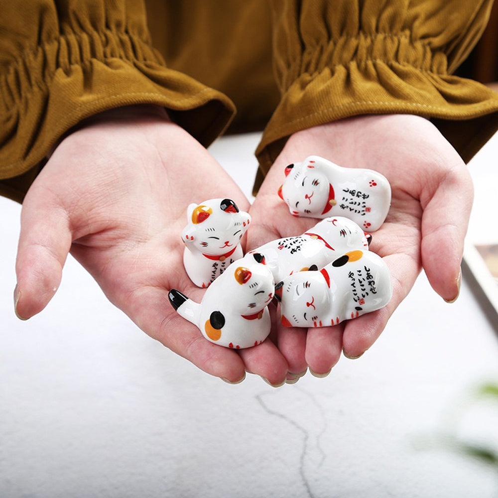 Ceramic Cat Chopstick Holders Set of 10 – Handcrafted Japanese Porcelain Rest for Chopsticks, Spoons, Forks & Brushes | Cute Cat Tableware & Gift Idea