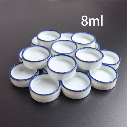 Bulk Ceramic Watercolor Mixing Pans – 100pcs Porcelain Round Paint Dishes (2ml–8ml) with Blue Rim for Watercolor, Gouache & Acrylic