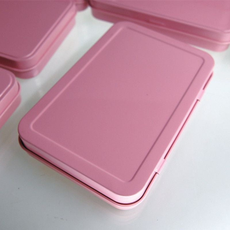 FCLUB 120Pcs Metal Hinged Tin Box Container, Portable Storage Container Kit with Lid for Home Storage,Pink