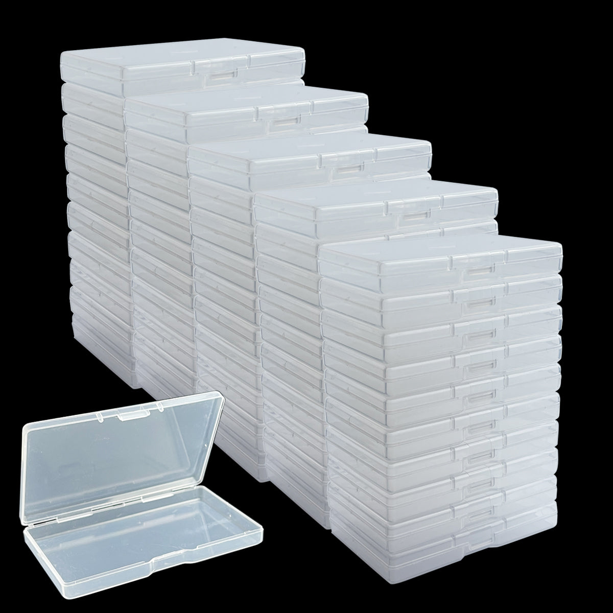 FCLUB 100Pcs Rectangular Empty Mini Clear Plastic Organizer Storage Box Containers with Hinged Lids for Small Items and Other Craft Projects