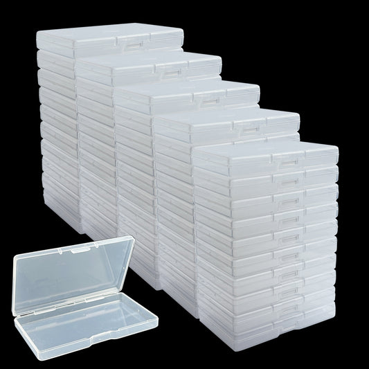 FCLUB 100Pcs Rectangular Empty Mini Clear Plastic Organizer Storage Box Containers with Hinged Lids for Small Items and Other Craft Projects