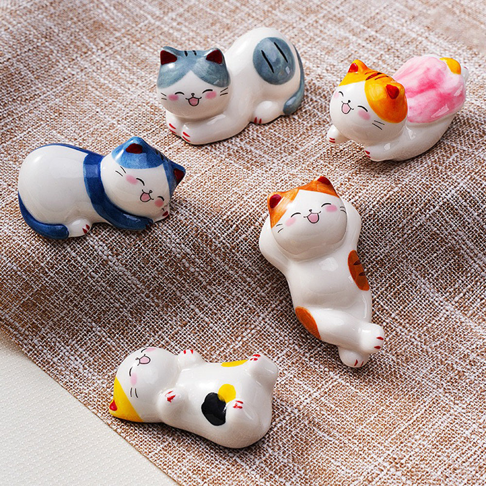 10pcs Ceramic Cat Chopstick Rests – Japanese Style Porcelain Holders for Tableware and Home Decor