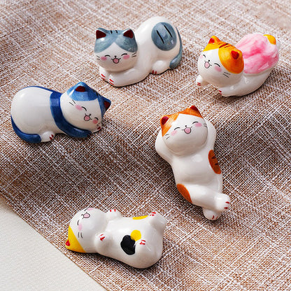 10pcs Ceramic Cat Chopstick Rests – Japanese Style Porcelain Holders for Tableware and Home Decor