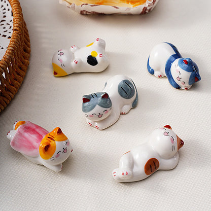 10pcs ceramic cat chopstick rests as decorative tableware and gift idea for cat lovers