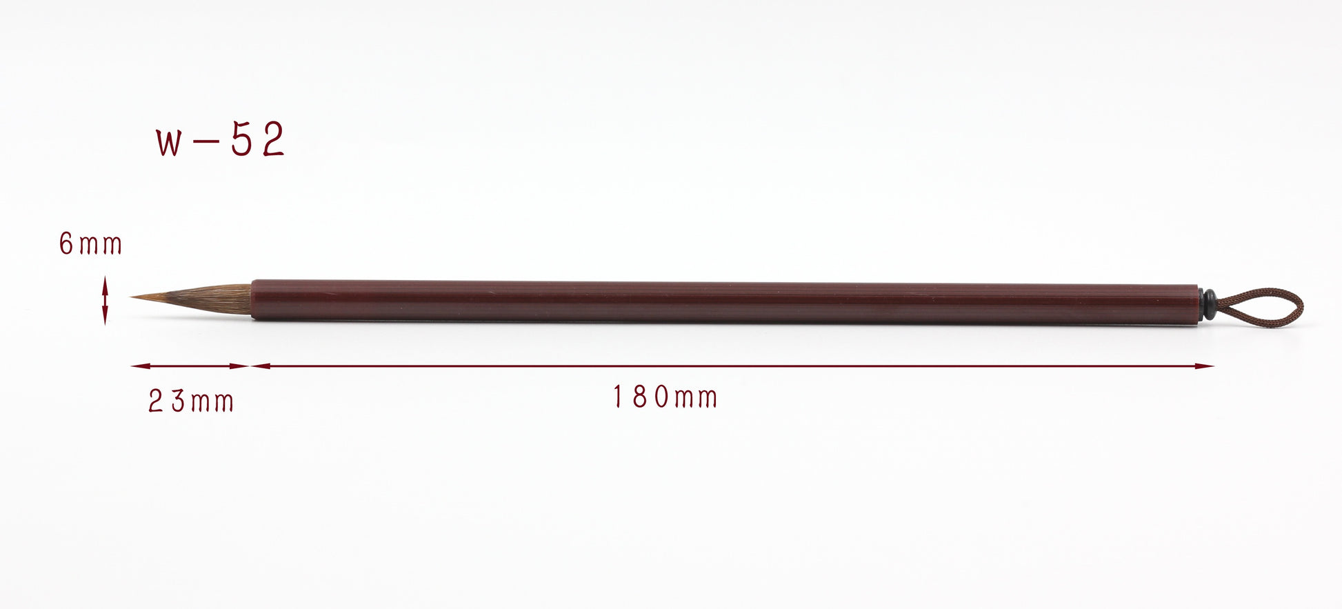 Chinese painting brush dimensions, 180mm length and 6mm brush head diameter