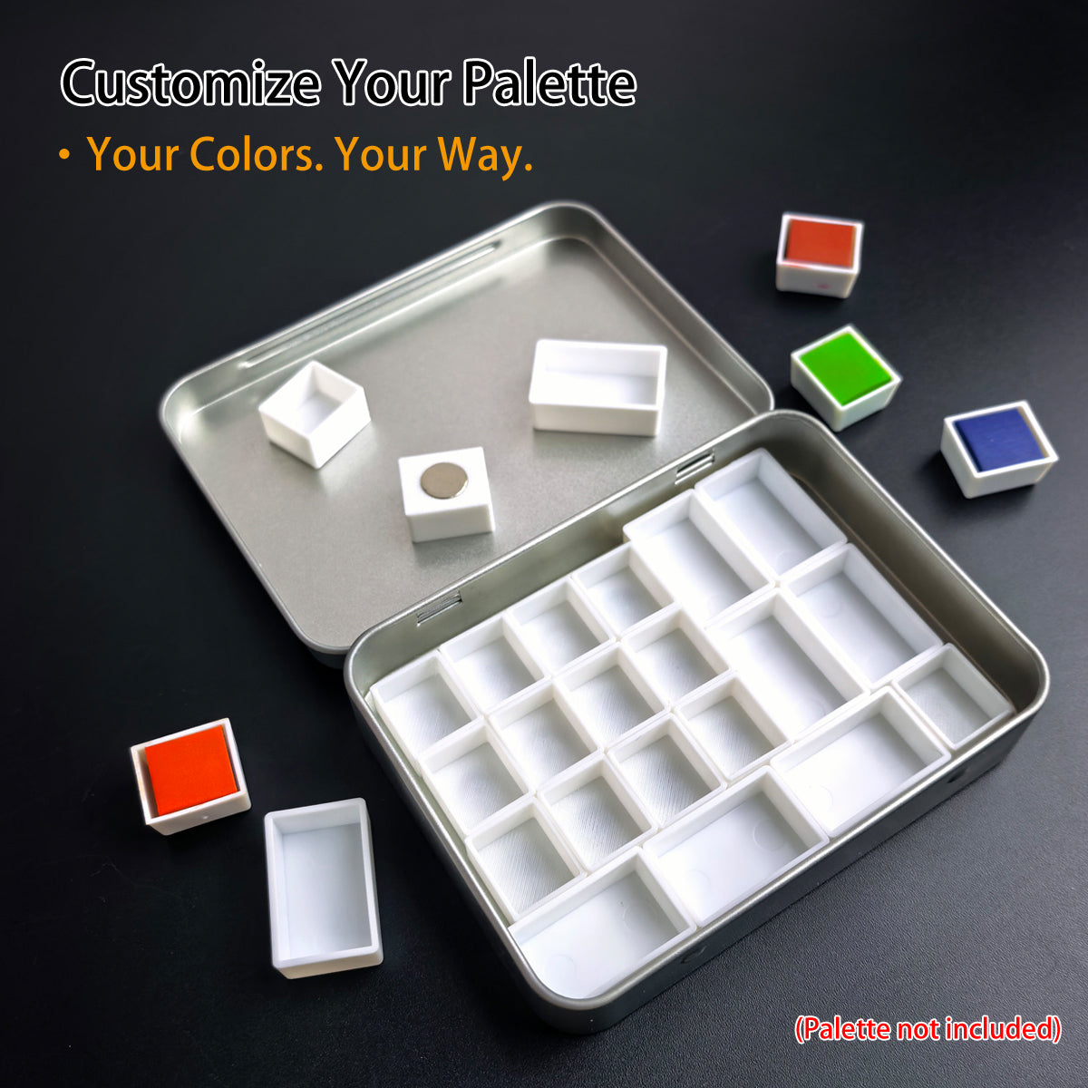 Customize your watercolor palette with magnetic half pans arranged in any color combination.