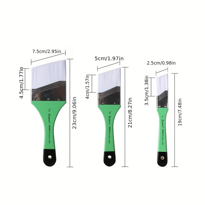 3pcs Plate Brush Set Bristle Nylon Oil Painting Acrylic Gouache Wall Painting Brush