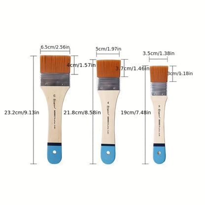 3pcs Plate Brush Set Bristle Nylon Oil Painting Acrylic Gouache Wall Painting Brush