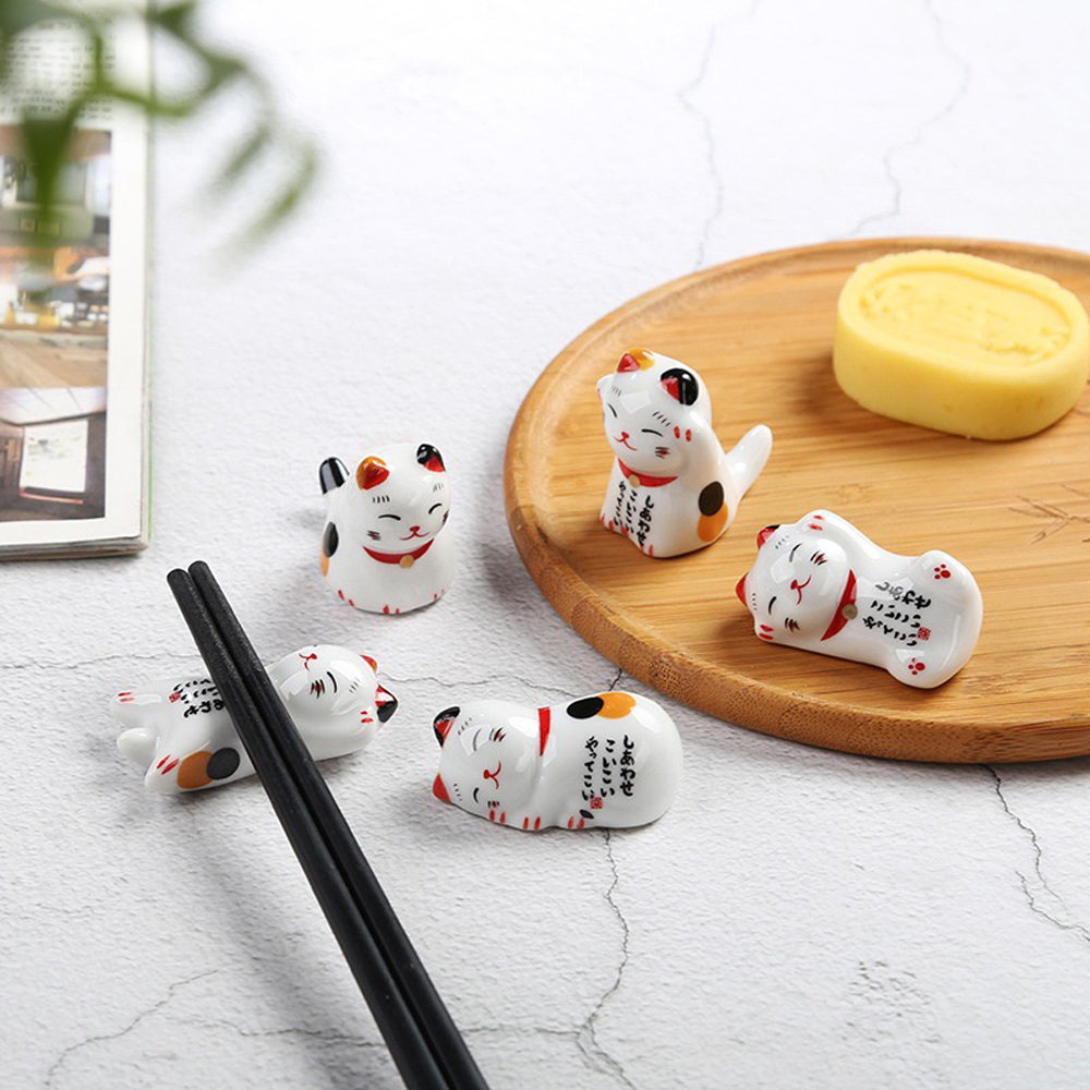 Ceramic Cat Chopstick Holders Set of 10 – Handcrafted Japanese Porcelain Rest for Chopsticks, Spoons, Forks & Brushes | Cute Cat Tableware & Gift Idea