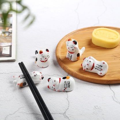 Ceramic Cat Chopstick Holders Set of 10 – Handcrafted Japanese Porcelain Rest for Chopsticks, Spoons, Forks & Brushes | Cute Cat Tableware & Gift Idea