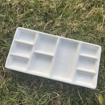 FCLUB Ceramic 9-Well Paint Palette Set – 6-4/5 × 3-1/3 Inch White Tray for Watercolor, Gouache, Acrylic, Oil & Crafts