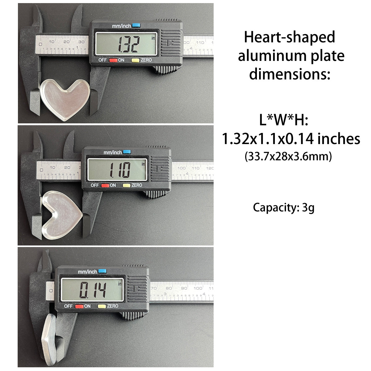 DIY heart-shaped aluminum pan with size comparison, suitable for eyeshadow, lipstick, or watercolor paint