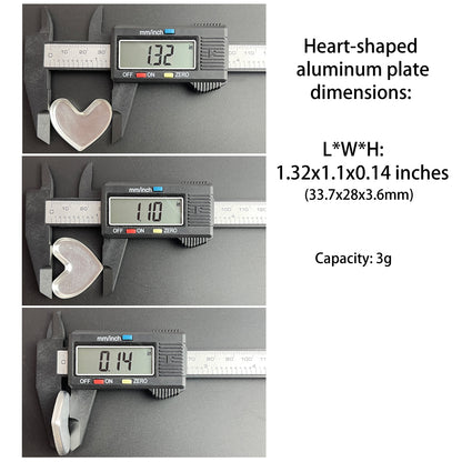 DIY heart-shaped aluminum pan with size comparison, suitable for eyeshadow, lipstick, or watercolor paint